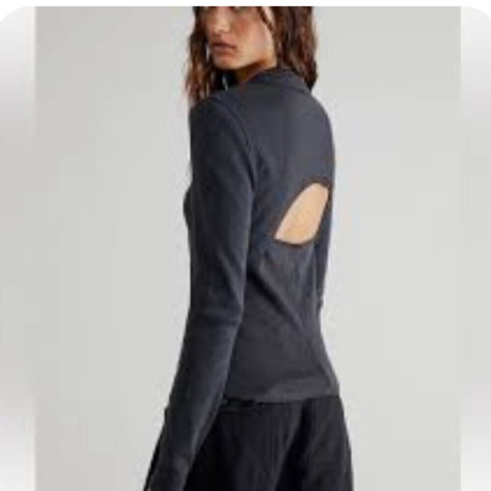 Free People Distant Sun Tee Open Back Long Sleeve Mock Neck Size Small Boho Yoga
